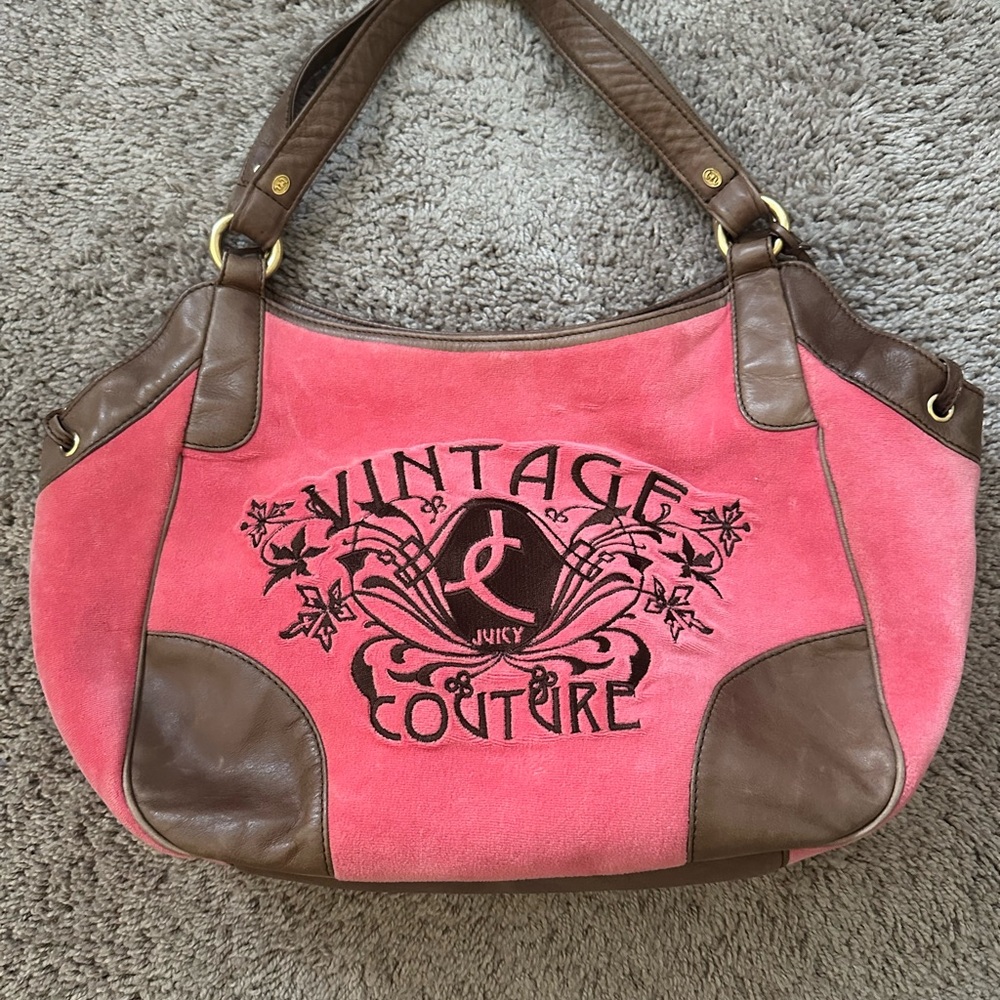 Juicy Couture Pink and Brown Shoulder Bag with Gold Hardware - Picture 1 of 7